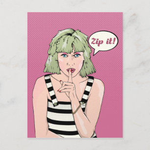 Retro Poster Woman Zip det Vykort