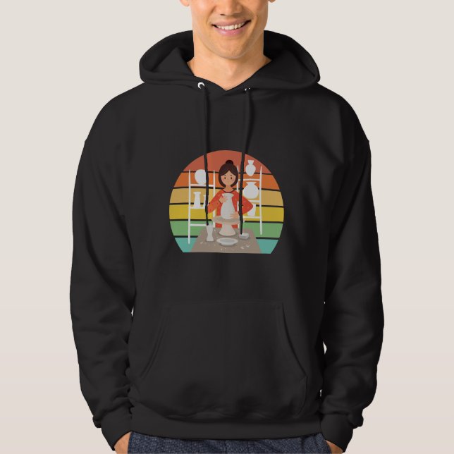 Retro Pottery Woman Ceramic Kiln Hoodie (Framsida)