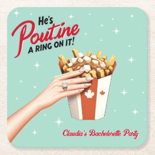 Retro Poutine en Ring på det! Montreal Bachelorett Underlägg Papper Kvadrat