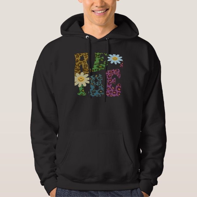 Retro PRE K VIBES Teacher Peace Love PreK Pink Hoodie (Framsida)
