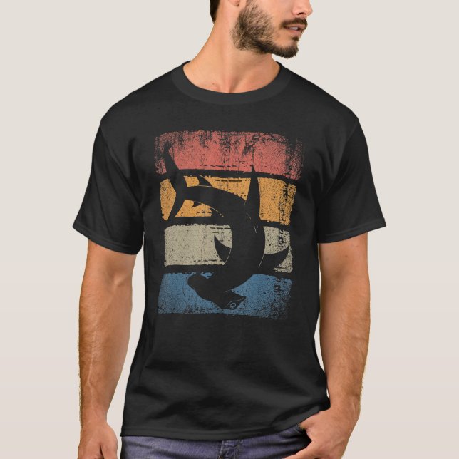 Retro Predator Ocean Animal Shark Hammerhead T Shirt (Framsida)