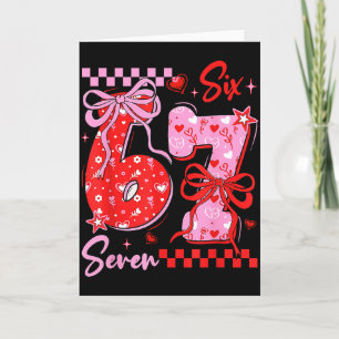 Retro Preppy Coquette Bow 6 7 Sex Sju Kärlek Valen Kort