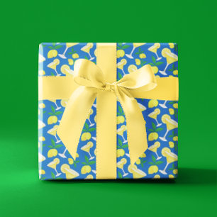 Retro Preppy Gult Lemons Lemon Droppar på Blue Presentpapper