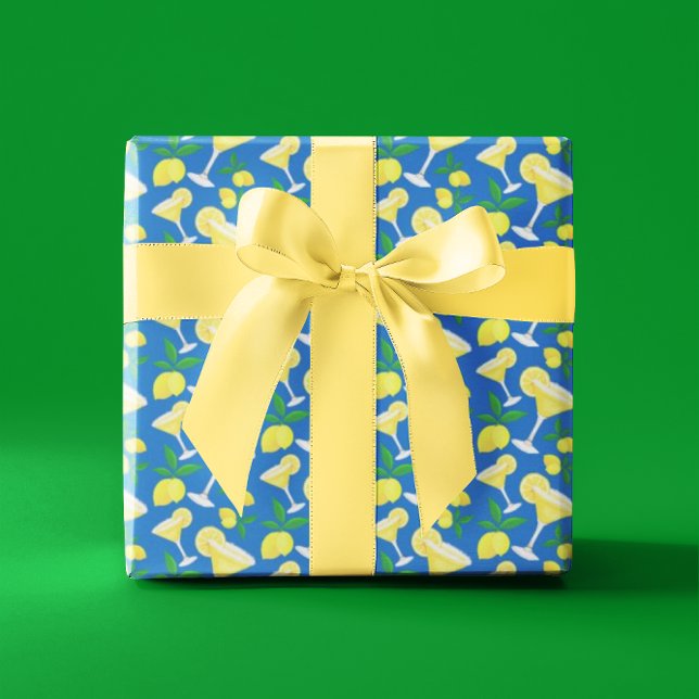 Retro Preppy Gult Lemons Lemon Droppar på Blue Presentpapper (For the lemon drop lover in your life!)