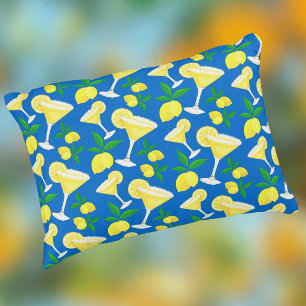 Retro Preppy Gult Lemons Lemon Droppar på Blue Prydnadskudde