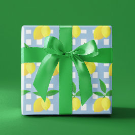 Retro Preppy Stil Gul Citron Blå Vit Rutig Presentpapper