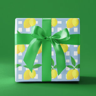 Retro Preppy Stil Gul Citron Blå Vit Rutig Presentpapper