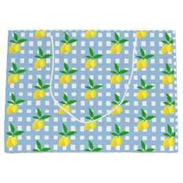 Retro Preppy Style Yellow Lemons Blue White Check