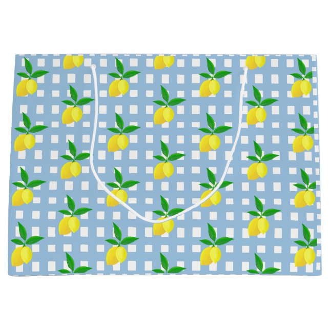 Retro Preppy Style Yellow Lemons Blue White Check (Framsidan)