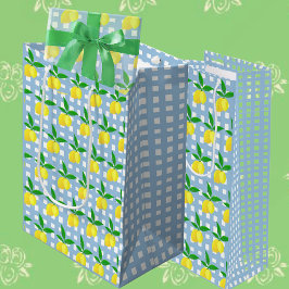 Retro Preppy Style Yellow Lemons Blue White Check
