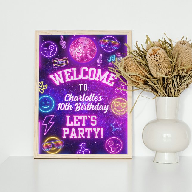 Retro Preppy Y2K Smile Ansikte Rosa Neon Glow Part Poster (Skapare uppladdad)