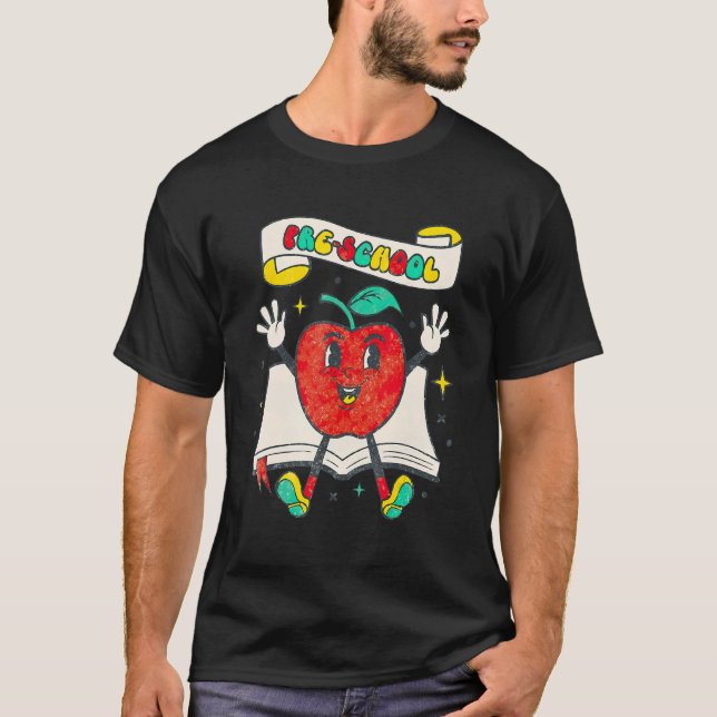 Retro Preschool Apple Trendig Student tillbaka til T Shirt (Framsida)