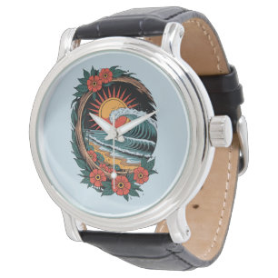 Retro present för solnedgångsurla på blommande str armbandsur