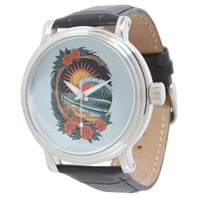 Retro present för solnedgångsurla på blommande str armbandsur (Vinklad)
