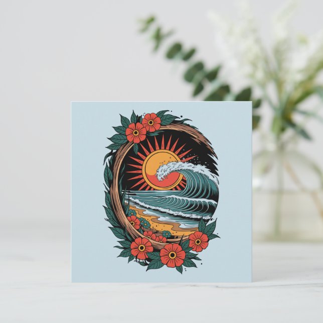 Retro present för solnedgångsurlaub på blommande s inbjudningar (Stående Fram)