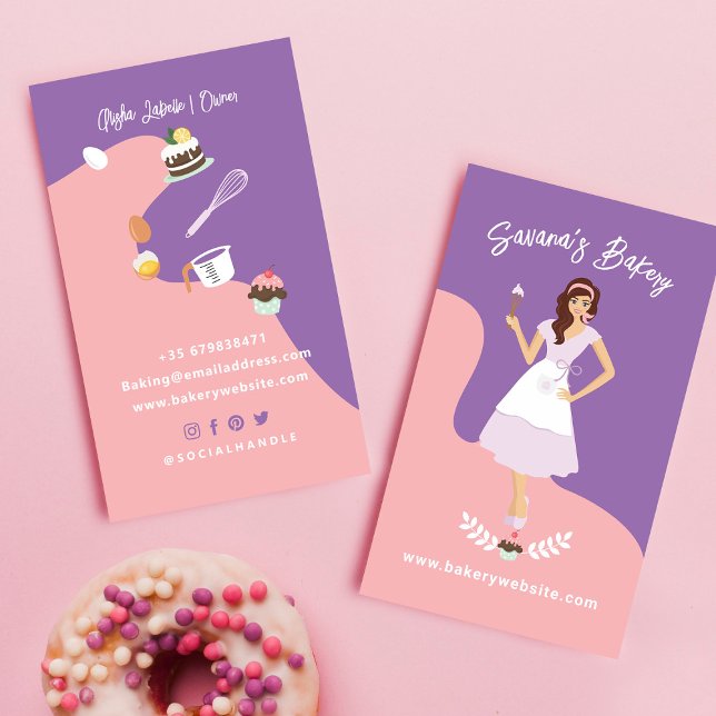 Retro Pretty Woman Söta Bagarservice Rosa Visitkort (Skapare uppladdad)
