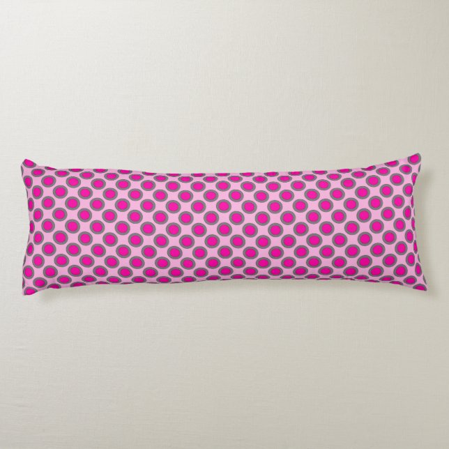 Retro prickade punkter, fuchsia, grå och rosa kroppskudde (Baksidan)