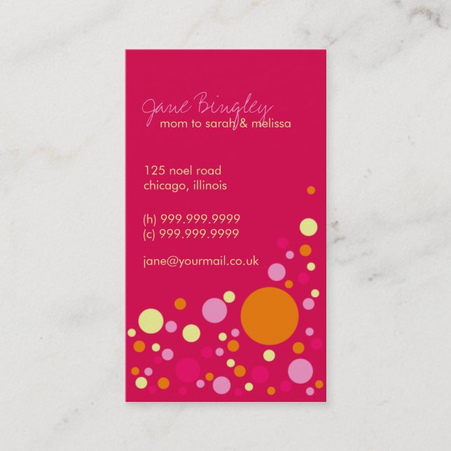 "Retro pricker" den rosa & orange mammavisitkorten (Framsida)