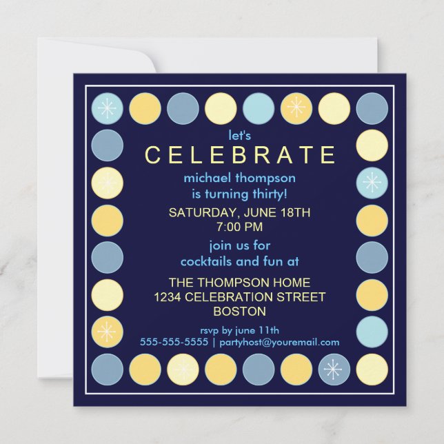 Retro pricker & stjärnafödelsedagsfest inbjudan (Framsida)