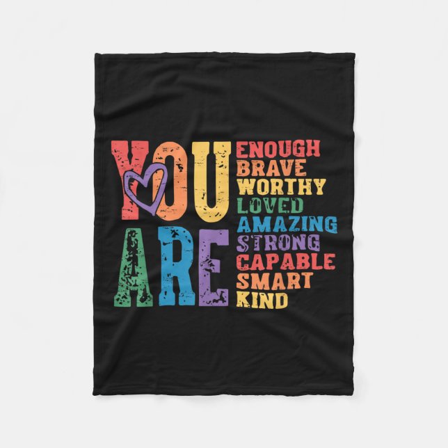 Retro Pride Mental Health You Are Enough Brave Wor Fleecefilt (Framsidan)