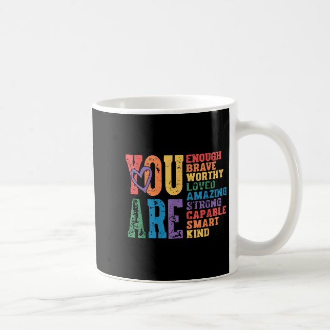 Retro Pride Mental Health You Are Enough Brave Wor Kaffemugg (Höger)