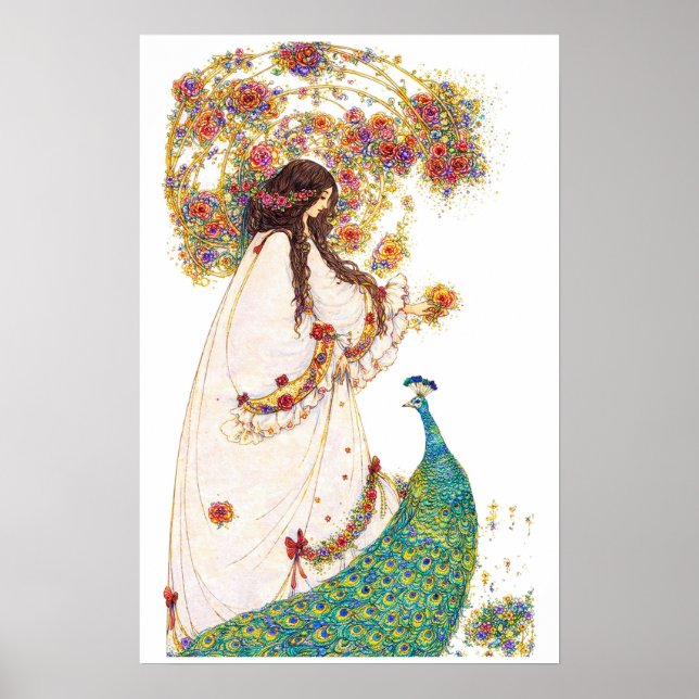 Retro prinsessa & påfågel av Jessie King Poster (Framsidan)