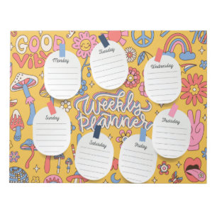 Retro Printable Weekly planner, organisatör Lakan Anteckningsblock