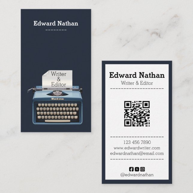 Retro professionell skrivmaskin qr-kod visitkort (Fram/baksida)