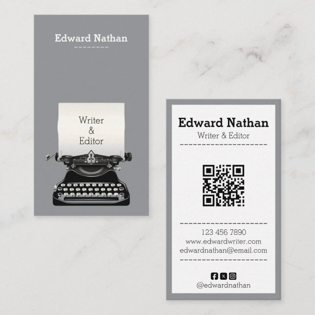 Retro professionell skrivmaskin qr-kod visitkort (Fram/baksida)