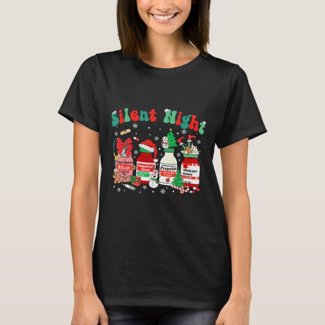 Retro Profol Silent Night Funny Christmas Nurse Wo T Shirt (Framsida)