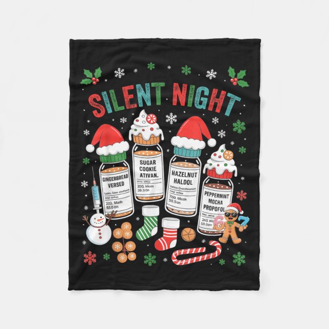 Retro Profol Silent Night Icu Nurses Funny Merry C Fleecefilt (Framsidan)