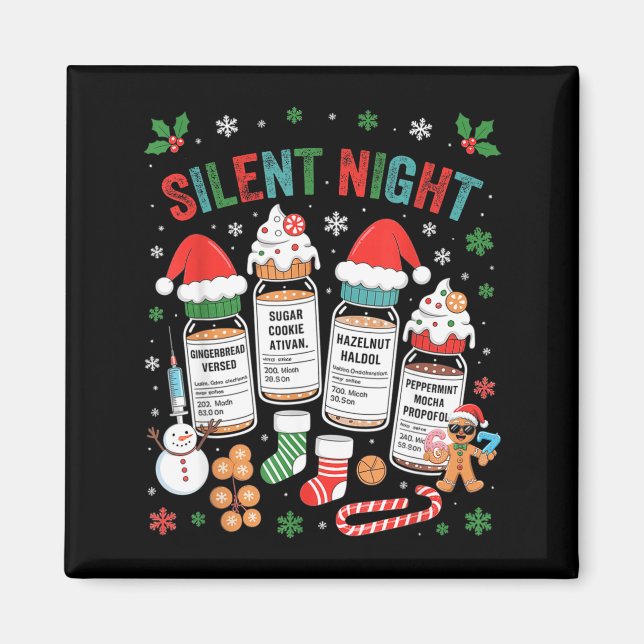 Retro Profol Silent Night Icu Nurses Funny Merry C Magnet (Framsidan)