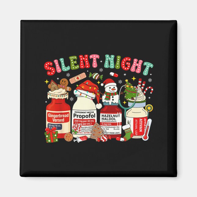 Retro Profol Silent Night Icu Nurses Funny Merry C Magnet (Framsidan)