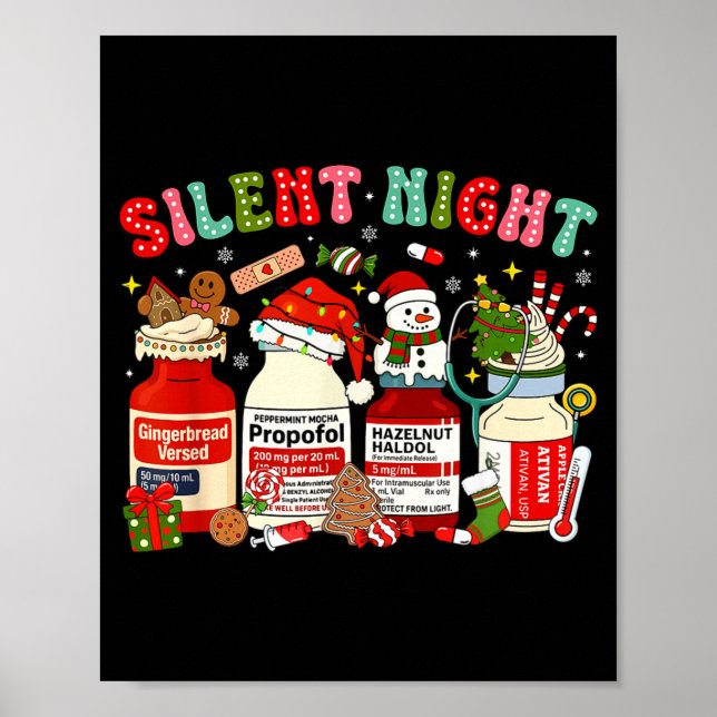 Retro Profol Silent Night Icu Nurses Funny Merry C Poster (Framsidan)