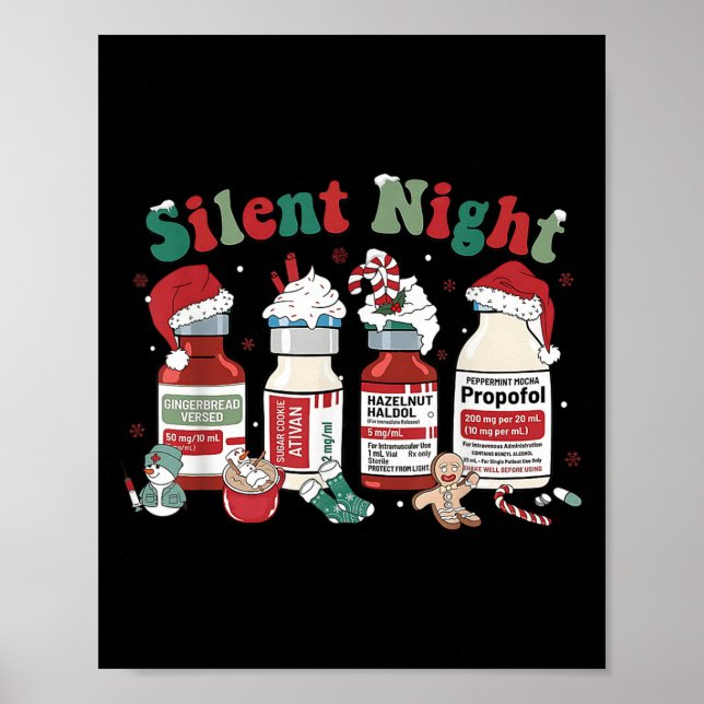 Retro Profol Silent Night Icu Nurses Funny Merry C Poster (Framsidan)