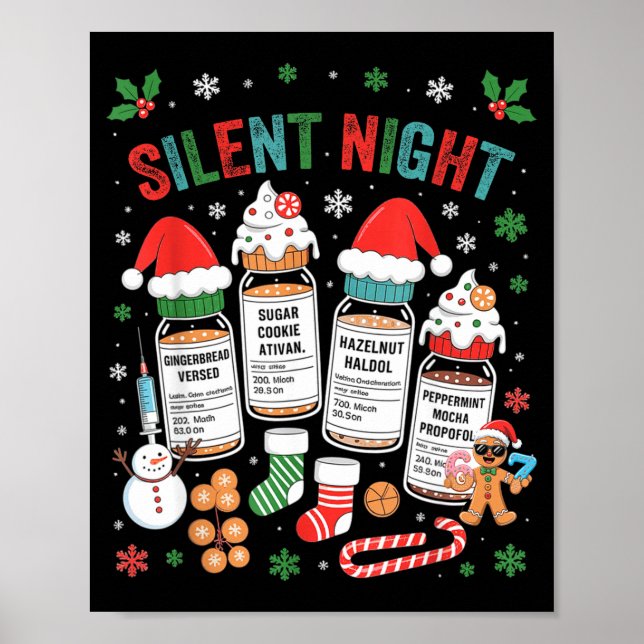 Retro Profol Silent Night Icu Nurses Funny Merry C Poster (Framsidan)