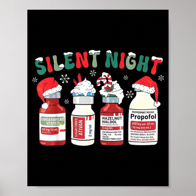 Retro Profol Silent Night Icu Nurses Funny Merry C Poster (Framsidan)
