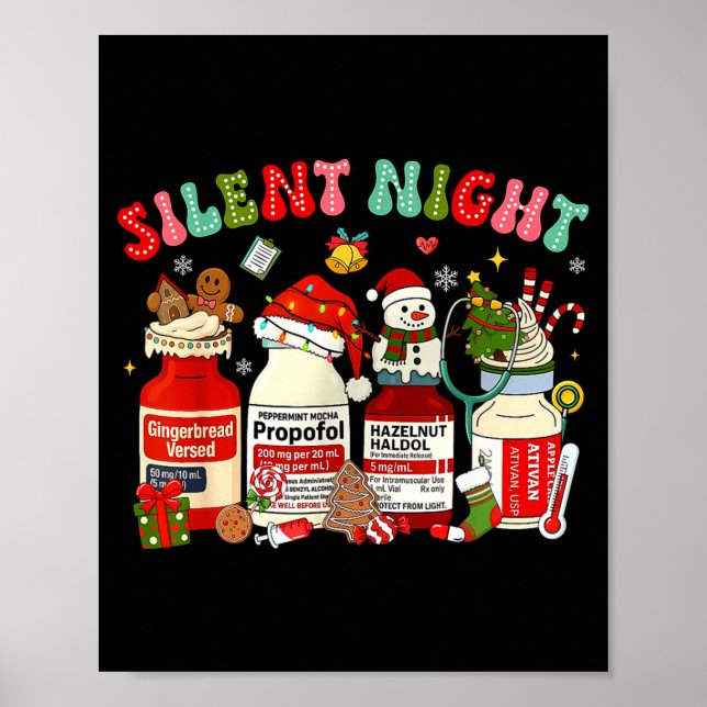 Retro Profol Silent Night Icu Nurses Funny Merry C Poster (Framsidan)