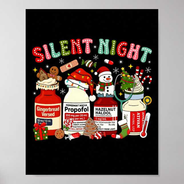 Retro Profol Silent Night Icu Nurses Funny Merry C Poster (Framsidan)