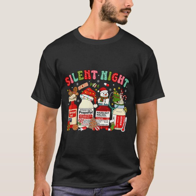 Retro Profol Silent Night Icu Nurses Funny Merry C T Shirt (Framsida)