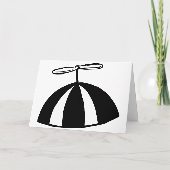 Retro Propeller Beanie Whimsical Black and White Kort (Skapare uppladdad)