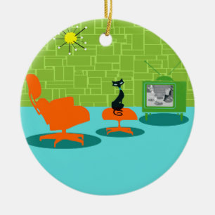 Retro prydnad för jul för utrymmeålderkattunge julgransprydnad keramik