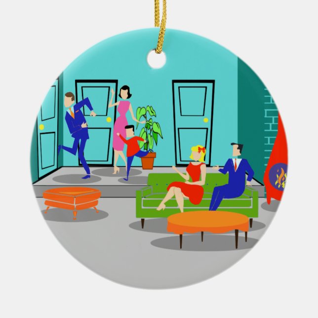 Retro prydnad för klassikertelevisionjul julgransprydnad keramik (Framsidan)