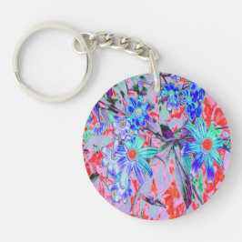 Retro Psychedelic Aqua Grönt and Orange Flowers