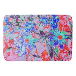 Retro Psychedelic Aqua Grönt and Orange Flowers Badrumsmatta