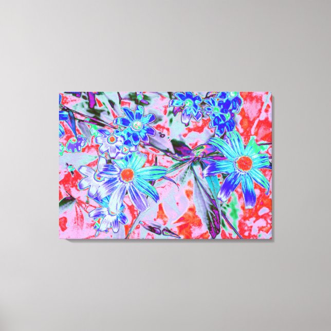 Retro Psychedelic Aqua Grönt and Orange Flowers Canvastryck (Framsida)