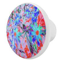 Retro Psychedelic Aqua Grönt and Orange Flowers