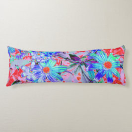 Retro Psychedelic Aqua Grönt and Orange Flowers Kroppskudde