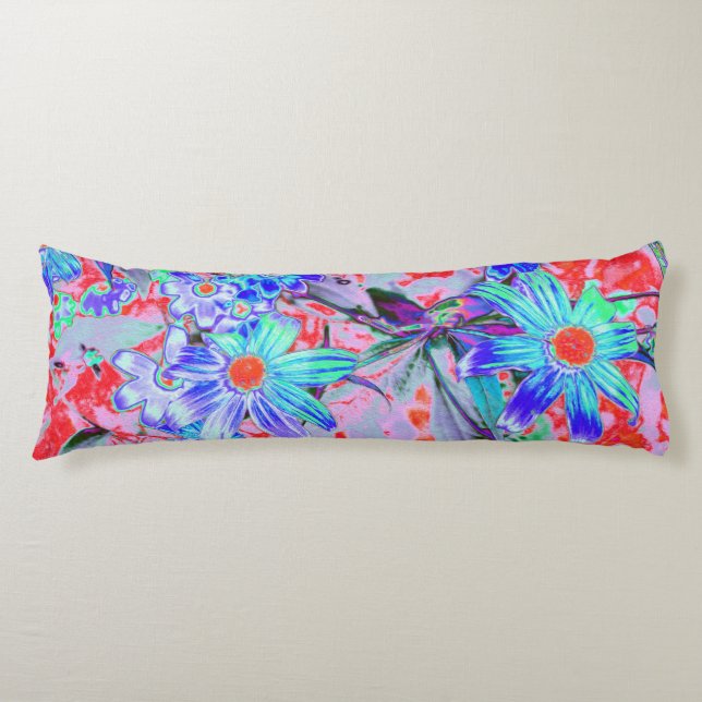 Retro Psychedelic Aqua Grönt and Orange Flowers Kroppskudde (Framsidan)