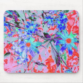 Retro Psychedelic Aqua Grönt and Orange Flowers Musmatta